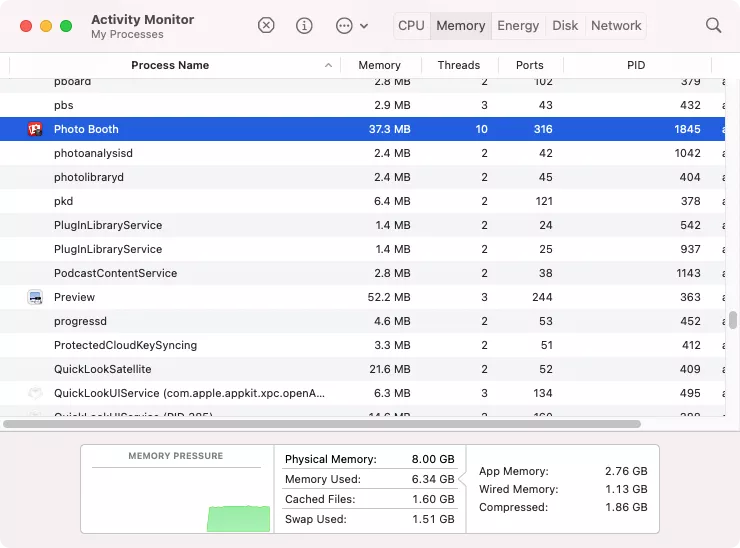 Apps in Activity Monitor