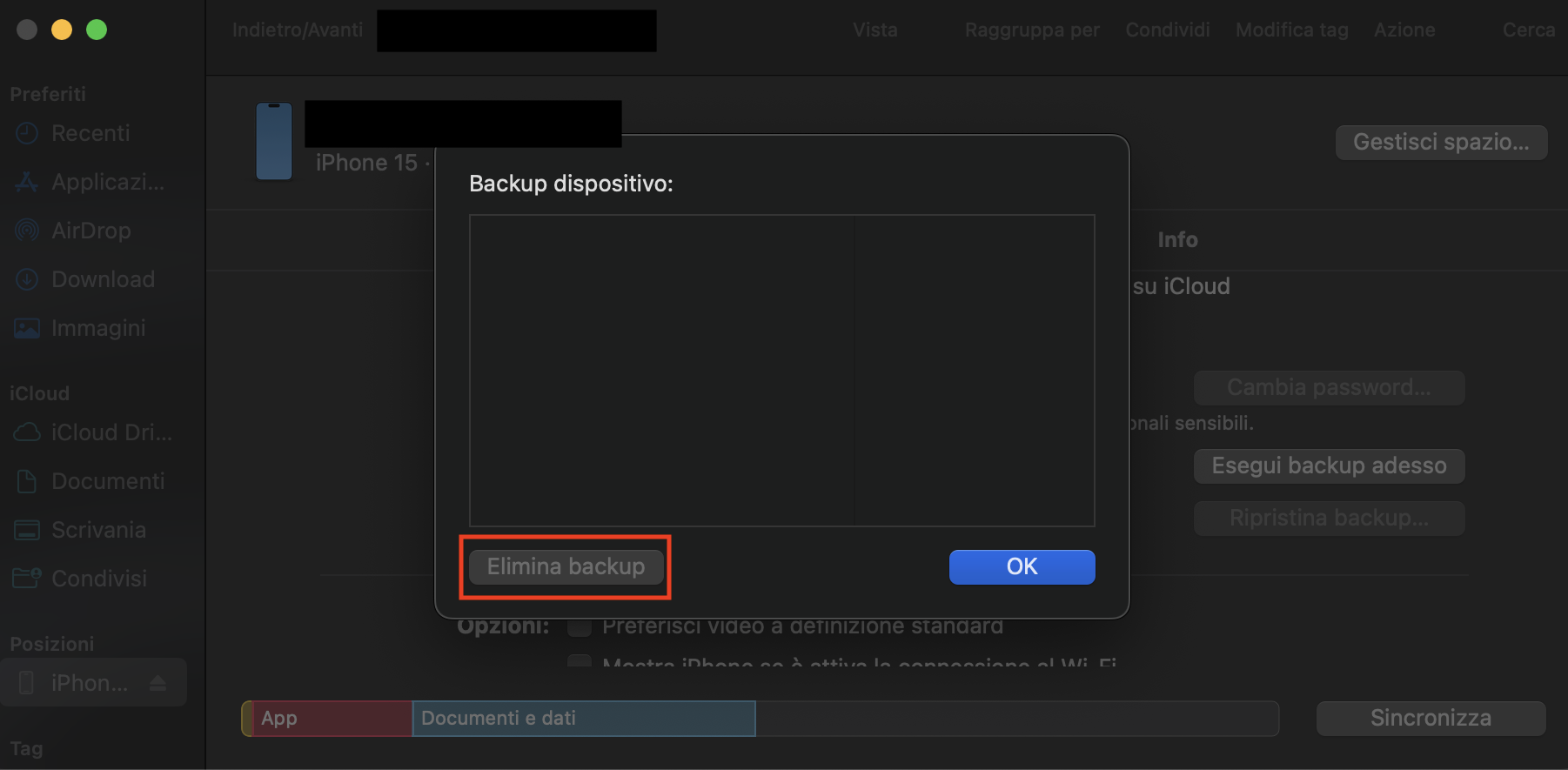 I backup di iOS possono occupare molto spazio sul tuo Mac. Se hai un iPhone o un iPad, collegalo ora e poi elimina i backup.