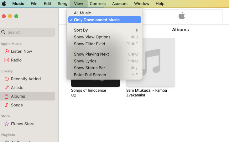 From the menu bar select the View tab and click on Only Downloaded Music to see the list of saved music From the menu bar select the View tab and click on Only Downloaded Music to see the list of saved music