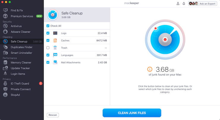 MacKeeper on Mac shows the Find & Fix feature, which scans your Mac for security, privacy, cleaning, and performance issues. Click Start Full Scan to get started. MacKeeper on Mac shows the Find & Fix feature, which scans your Mac for security, privacy, cleaning, and performance issues. Click Start Full Scan to get started.