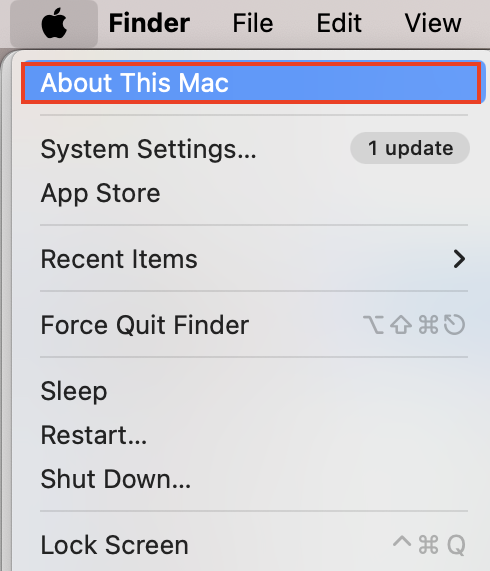 The Apple menu, with About This Mac highlighted. How to downgrade macOS version using macOS Recovery: does your Mac have an Intel processor?