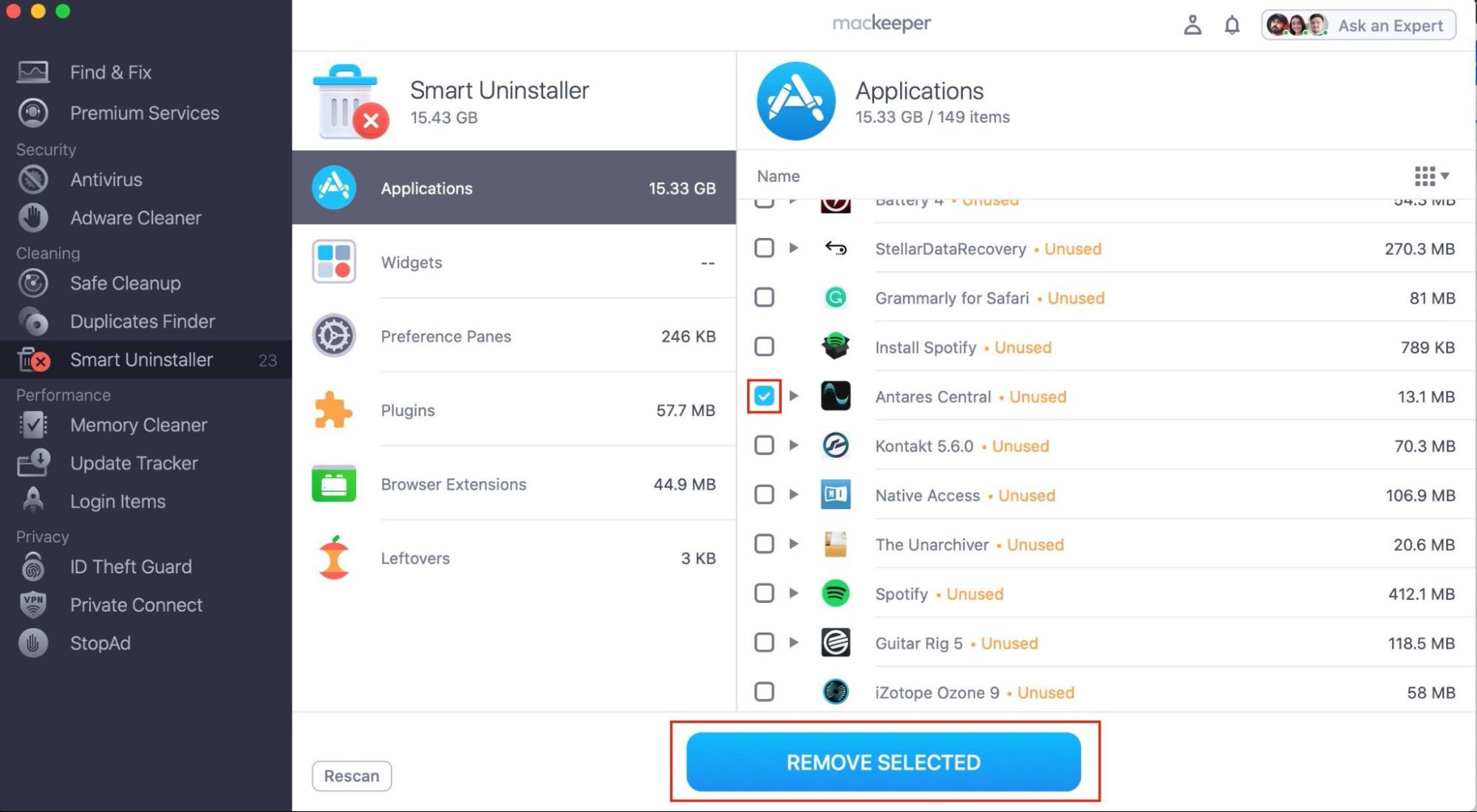 MacKeeper Smart Uninstaller User Interface MacKeeper Smart Uninstaller User Interface