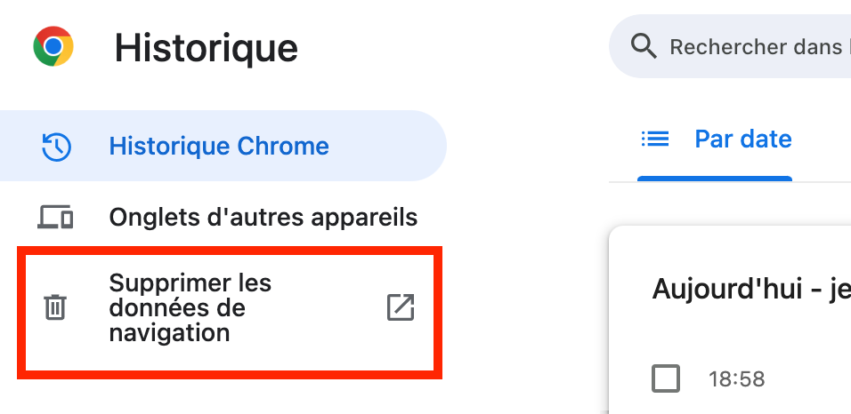 Sélectionnez Supprimer les données de navigation dans le nouveau menu qui apparaît.