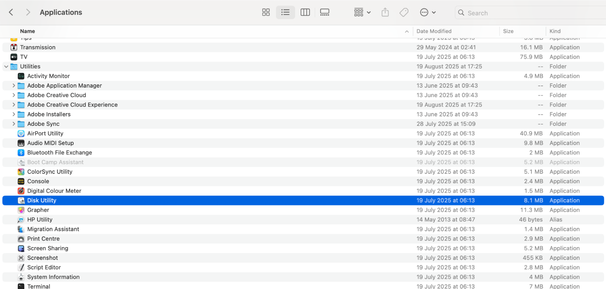 The easiest and most convenient way to reformat an external disk is with the macOS Disk Utility app. You'll find this in Applications > Utilities.