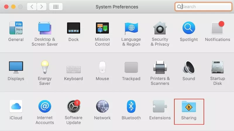 system preferences sharing ion highlighted