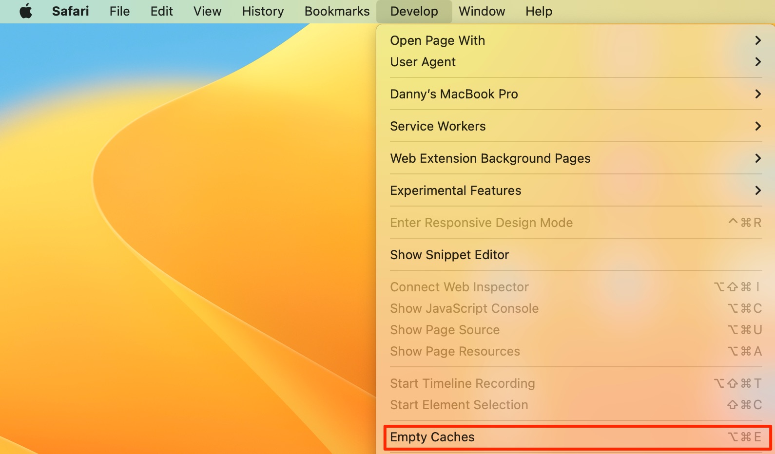 how to empty caches in safari