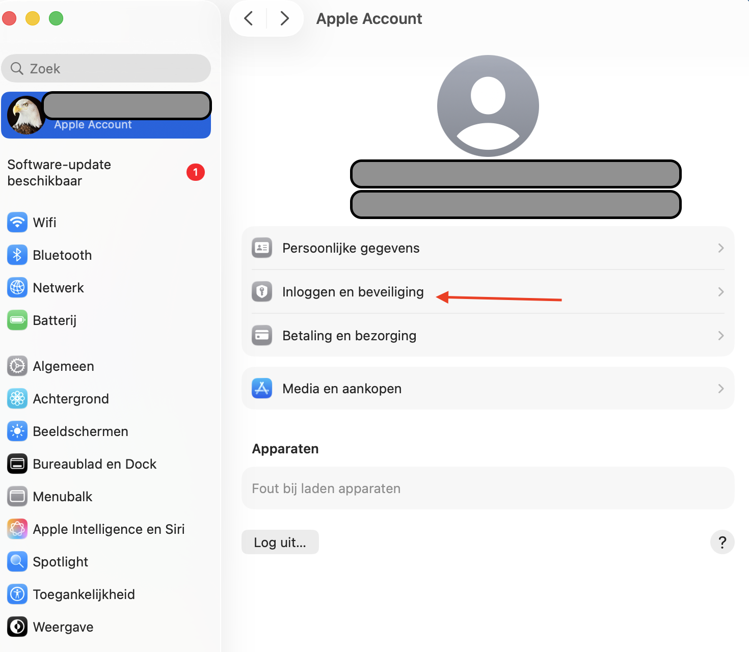 Open het iCloud-menu om de iCloud-instellingen te beheren.
