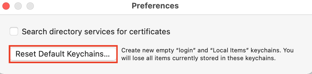 The Keychain Access preferences dialogue box is opened on a MacBook device. Click the Reset Default Keychains button to fix your Mac’s clock. The Keychain Access preferences dialogue box is opened on a MacBook device. Click the Reset Default Keychains button to fix your Mac’s clock.