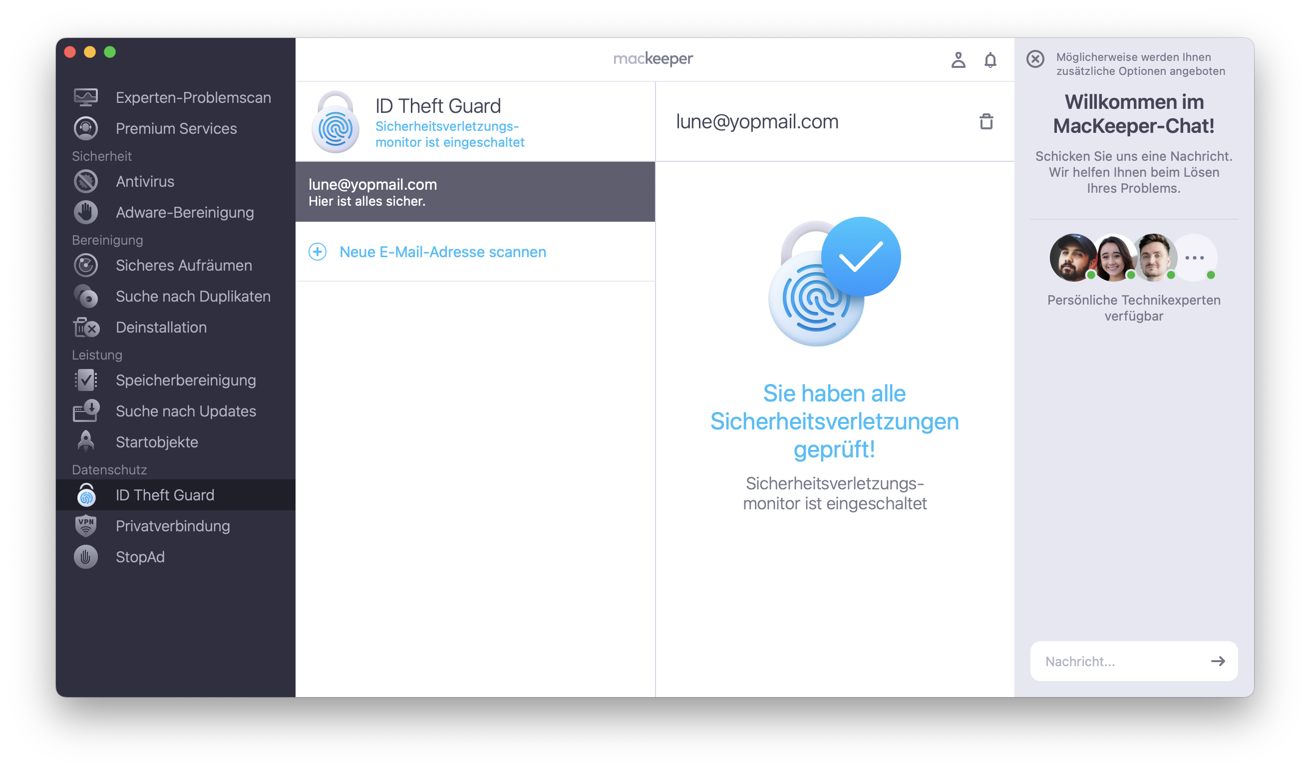 Geben Sie Ihre E-Mail-Adresse in das entsprechende Feld ein und klicken Sie auf die Schaltfläche Scan starten.