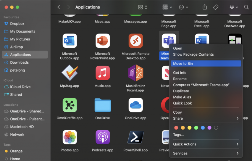 Next, open Finder. Head to your Applications Folder, and when you find Teams, right-click it. From the options, press Move to Bin. Next, open Finder. Head to your Applications Folder, and when you find Teams, right-click it. From the options, press Move to Bin.