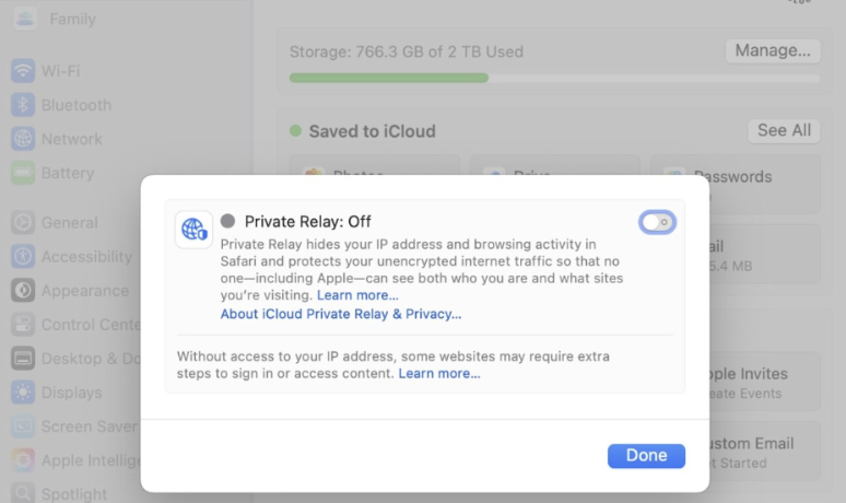 With iCloud+ settings, you can turn off Private Relay temporarily to disable it or turn it off completely to support your Safari speed.