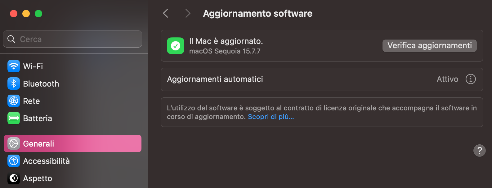 In Impostazioni di Sistema, vai ad Aggiornamento Software e, se è disponibile un aggiornamento, fai clic su Aggiorna ora per installare la versione più recente di macOS.