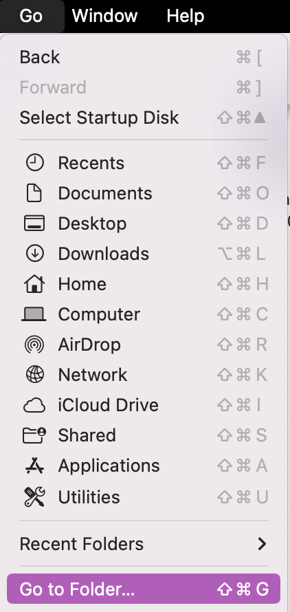 To clear cache in an attempt to help speed up macOS High Sierra, you'll first need to begin by opening Finder. Then click on Go > Go to Folder.