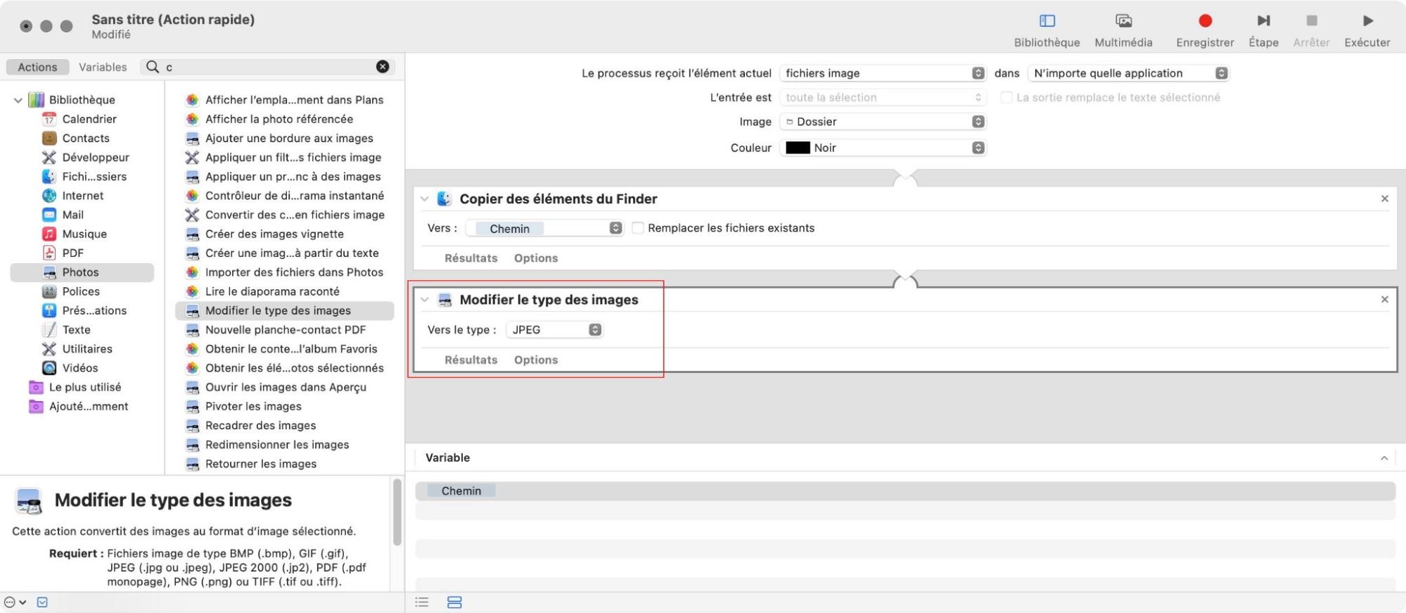 Modifier le type d'images dans Automator Modifier le type d'images dans Automator