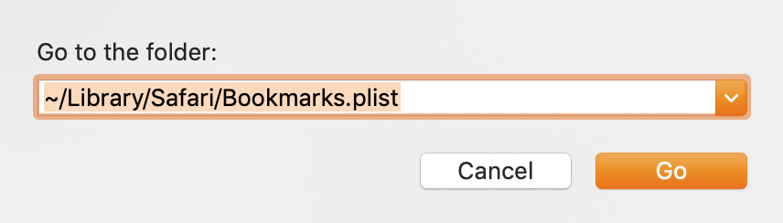 go to the bookmarks.plist file in the hidden library folder go to the bookmarks.plist file in the hidden library folder