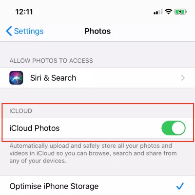 turn on icloud photos on iphone in icloud settings