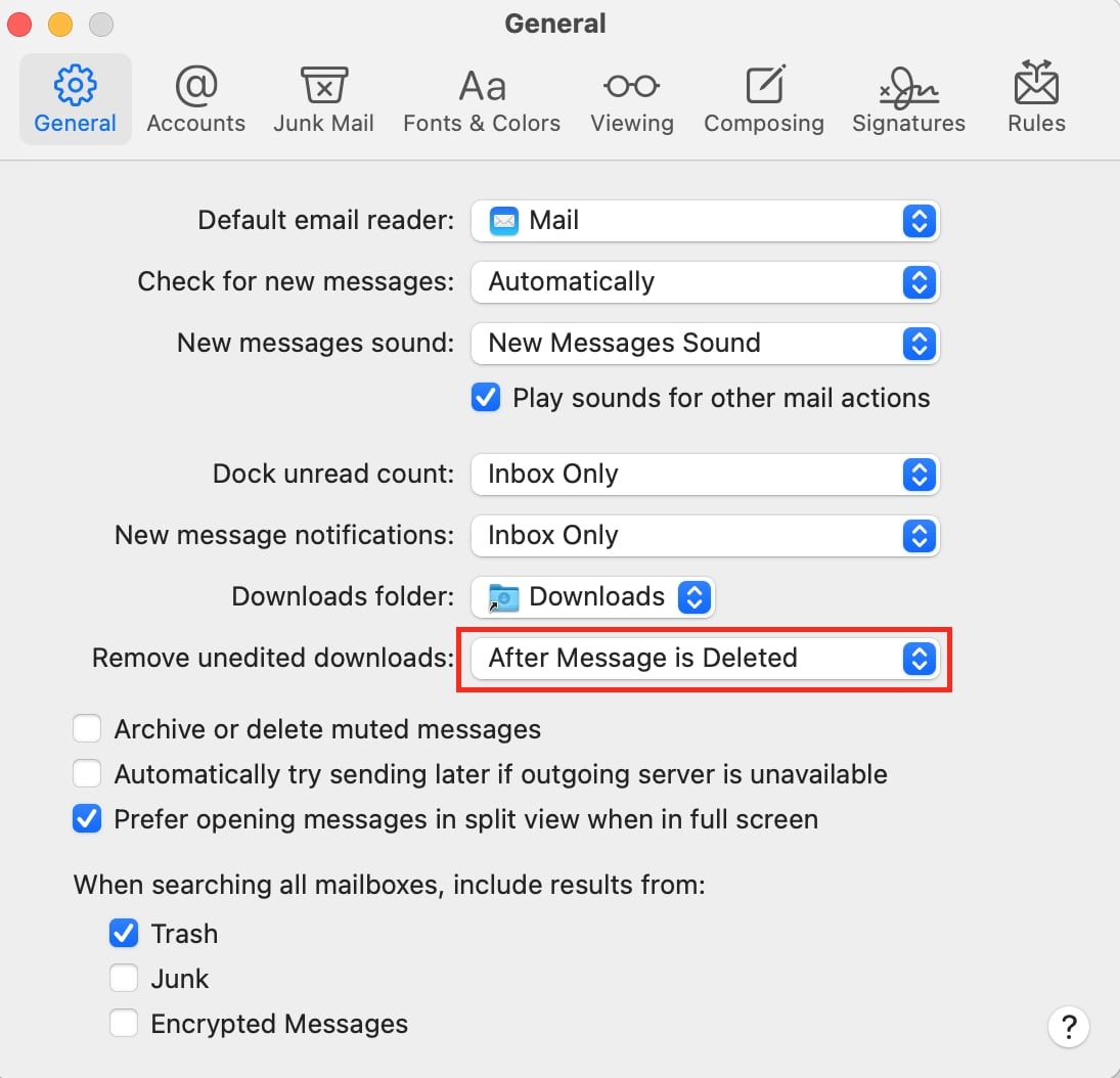 delete message attachments mac