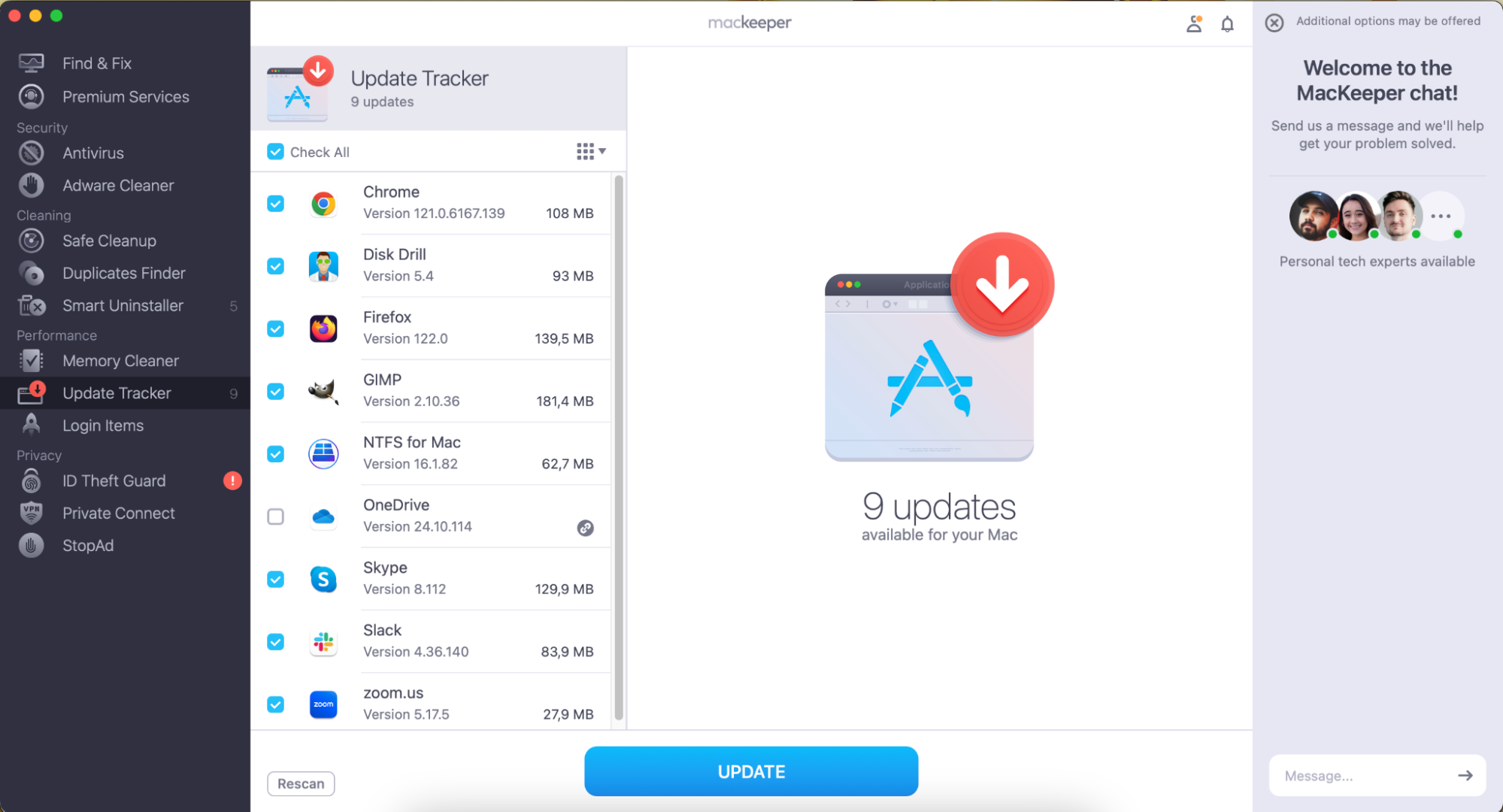 Rather than visiting the App Store or a third-party website, MacKeeper lets you easily update apps within its software. You can update all of your apps at once.