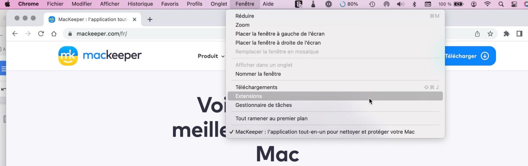 Chrome > Fenêtre > Extensions
