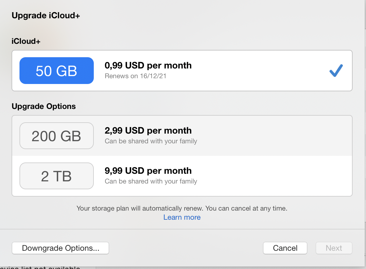 In the opened window select the iCloud storage plan and follow the onscreen instructions to finish the purchase of extra space on iCloud. In the opened window select the iCloud storage plan and follow the onscreen instructions to finish the purchase of extra space on iCloud.