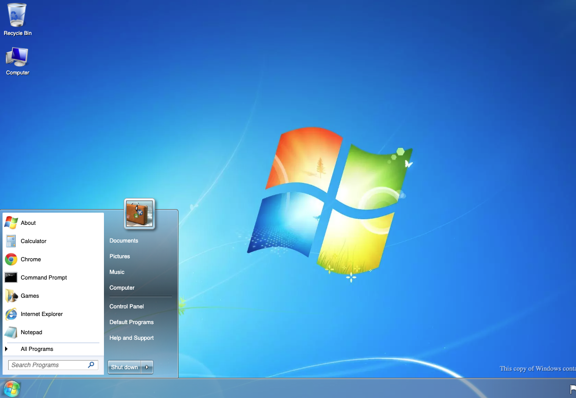 The familiar Windows Start menu, open in Windows 7. This version of the OS followed the unoptimized Windows Vista and was hugely popular.