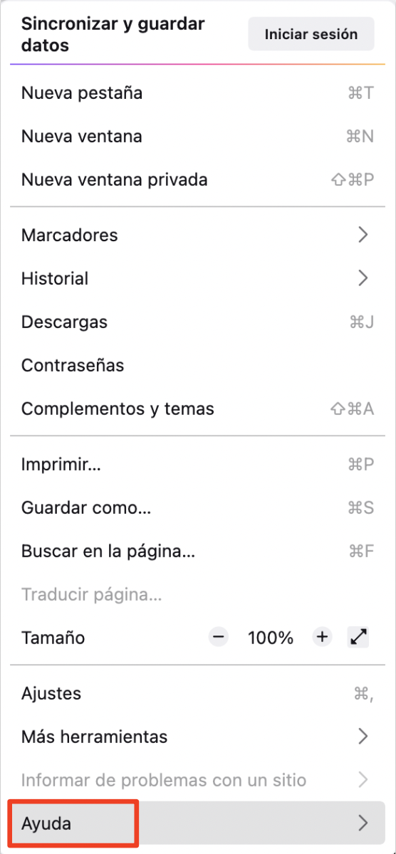 El menú de Firefox en un Mac, con la Ayuda resaltada. Cómo arreglar servicio de cuentas quiere usar el llavero de inicio de sesión en el navegador Firefox.