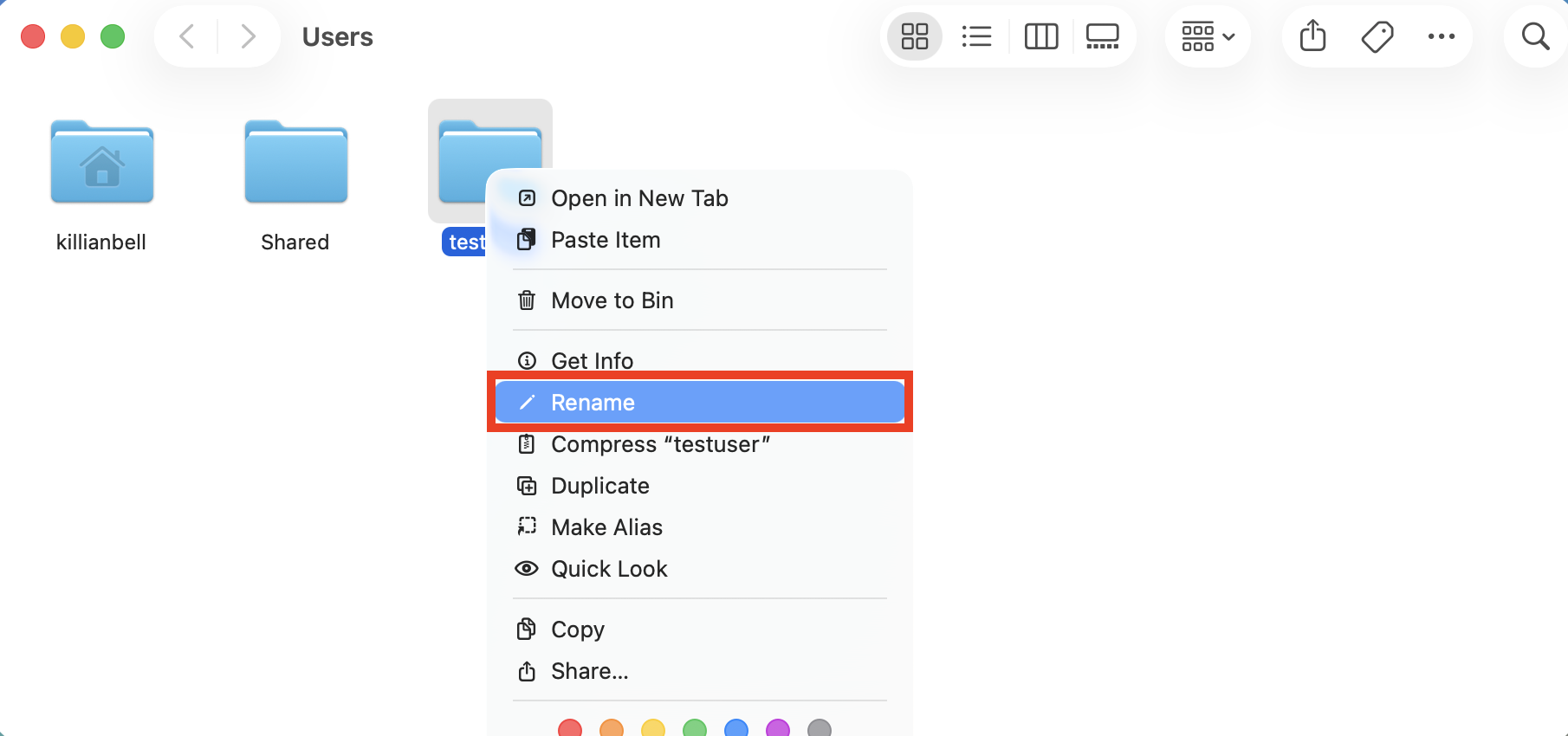 The Rename folder feature in the contextual menu on Mac. Rename your Users folder before you change user name on Mac to avoid potential issues later.