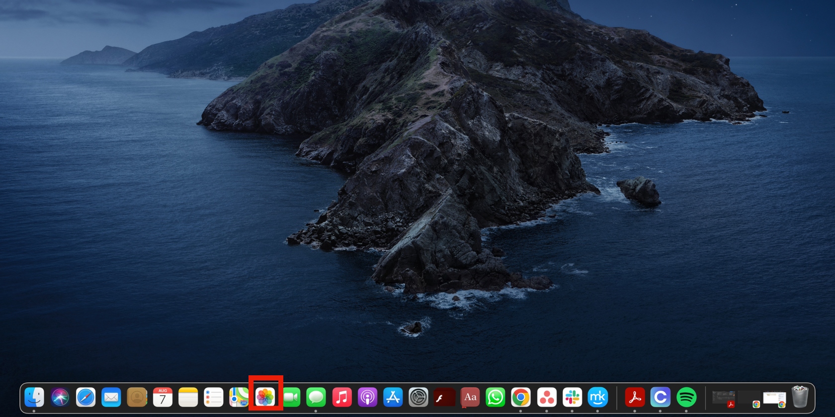De Foto’s-app is rood omlijnd op de Mac. Dit is de app die je moet openen om foto's op je Mac te verwijderen.