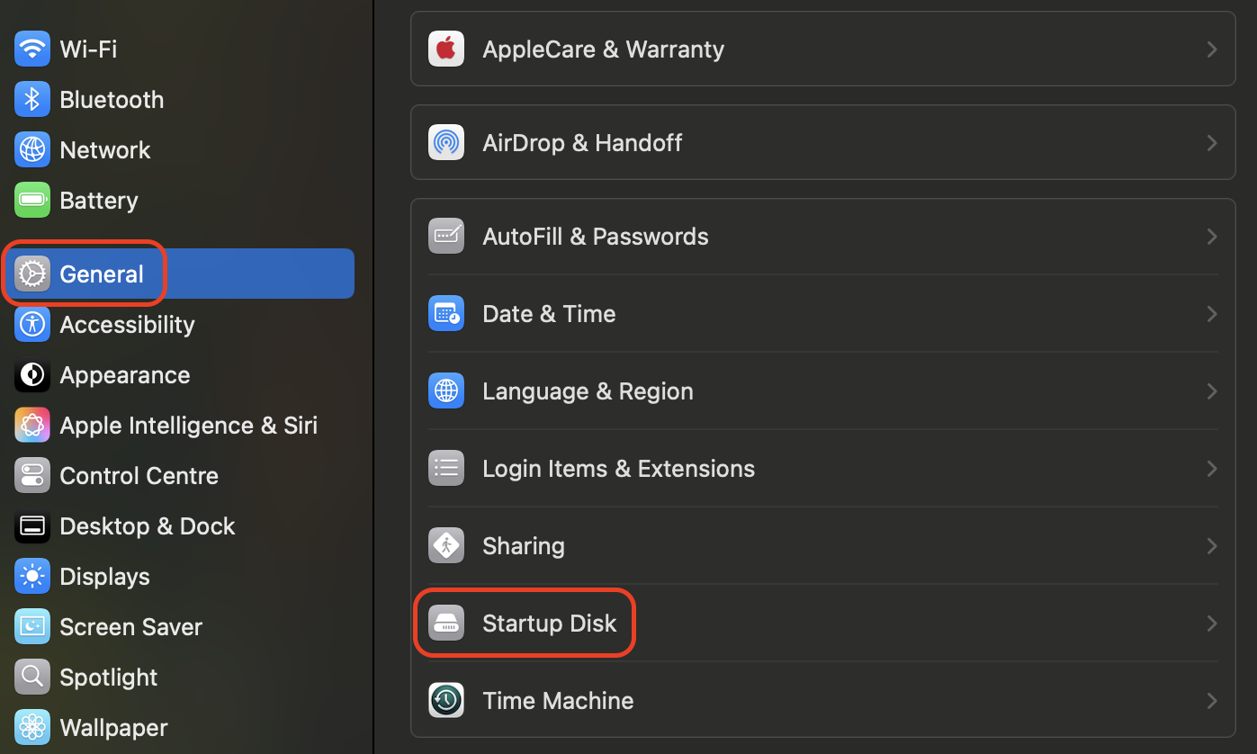 In System Settings, go to General, select Startup Disk, choose the SSD as your startup drive, and restart your Mac to apply the change.