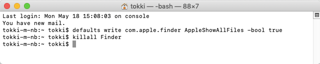 terminal show hidden files mac