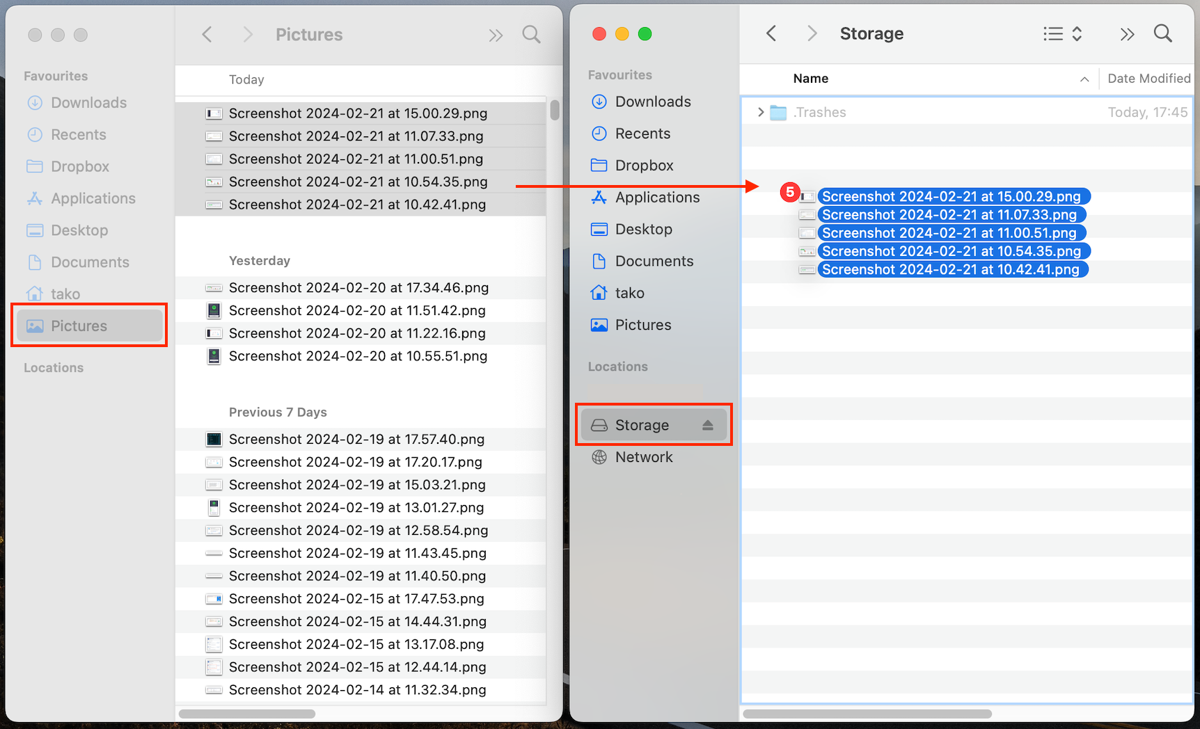 A screenshot from Mac showing how to move your images from your Mac storage to an external hard drive. A screenshot from Mac showing how to move your images from your Mac storage to an external hard drive.