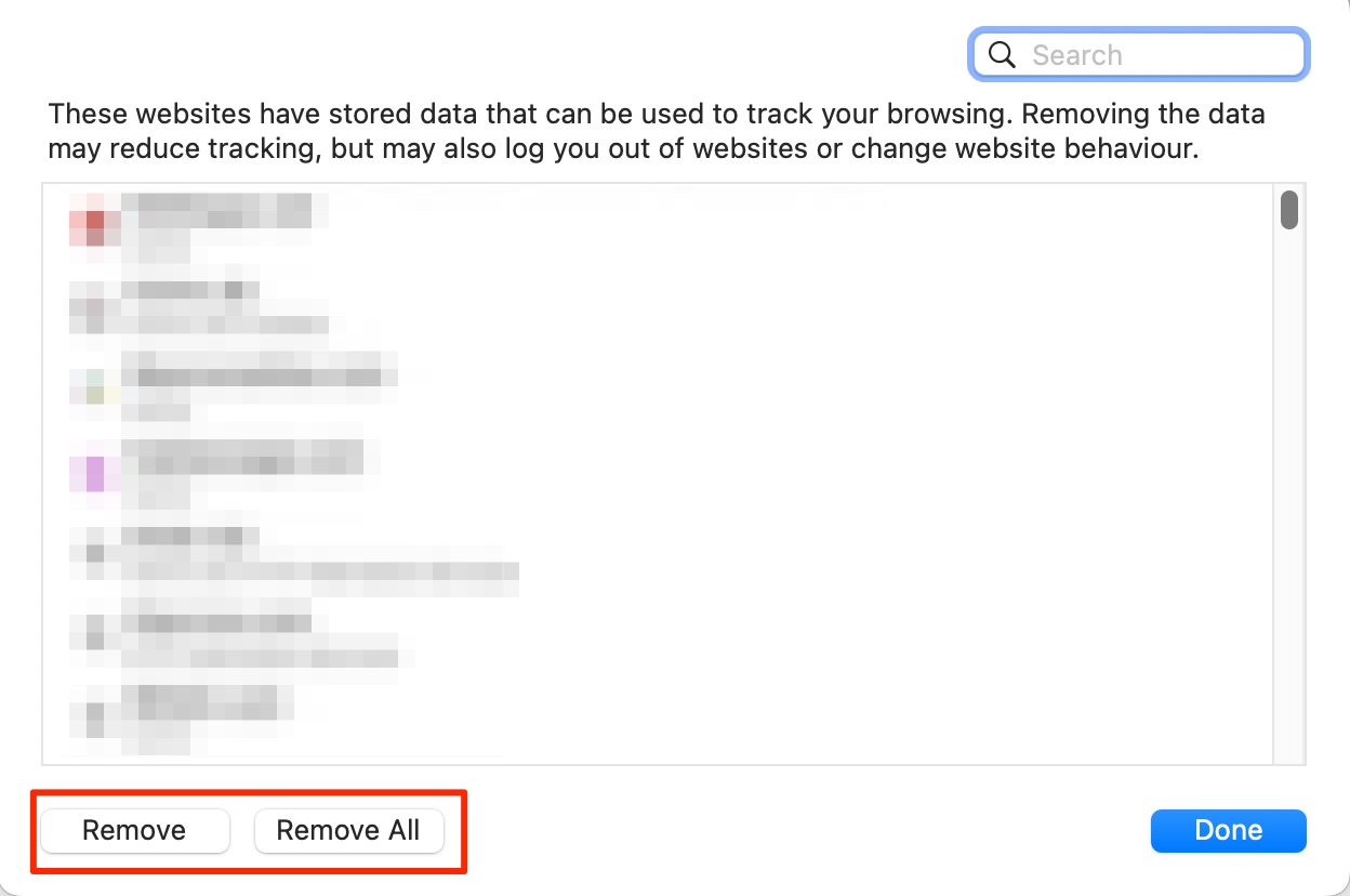 how to remove website data on mac