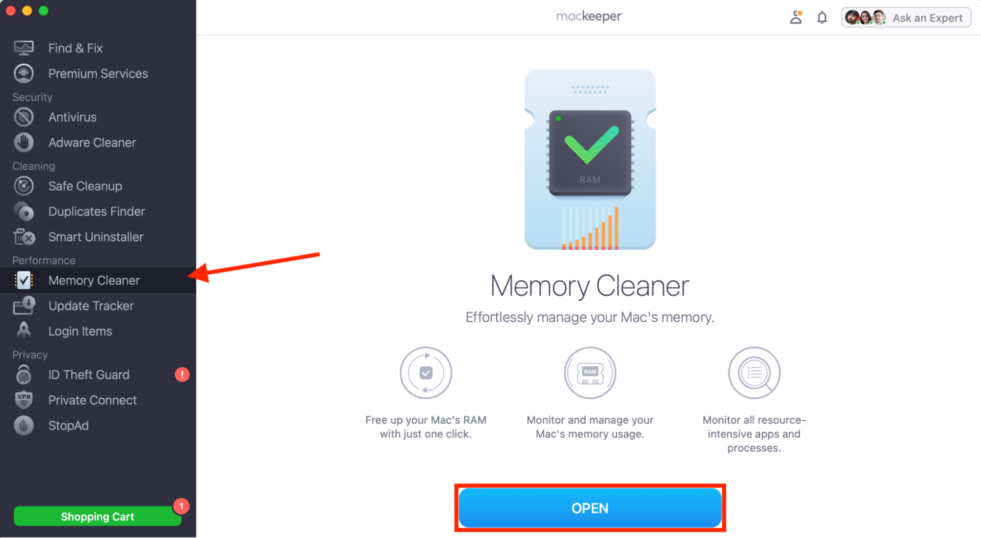 The Memory Cleaner tool inside MacKeeper on Mac. To speed up your computer when mdsync slows you down, run Memory Cleaner to purge old data from RAM.
