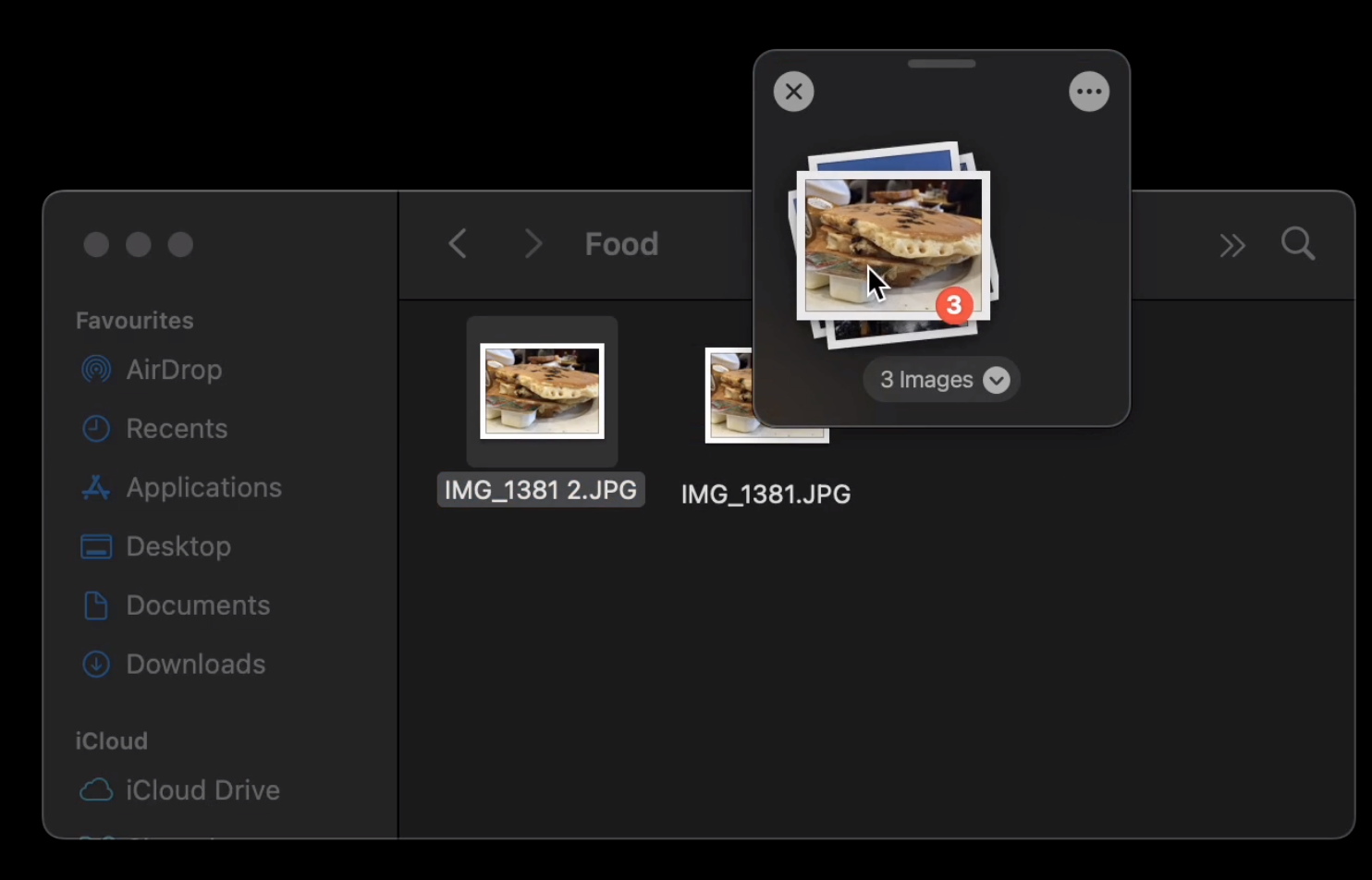 Dropover interface shows its main function—the process of copying and dragging the selected images into the new place