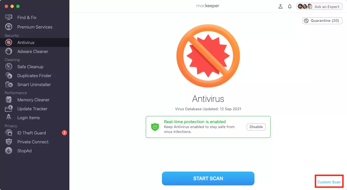 MacKeeper start antivirus scan