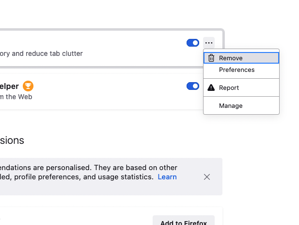 Removing an extension in Firefox.