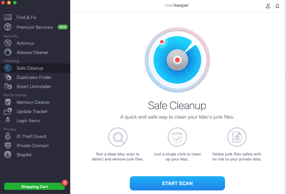 To free up space before installing Xcode command line tools on your Mac, run MacKeeper and select Safe Cleanup, then click Start Scan.