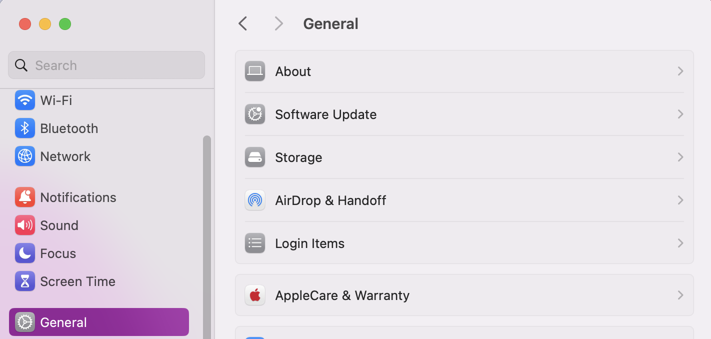 Once you’re in System Settings, head to the General Tab. From there, click on Storage. This is where you’ll be able to see a full breakdown of all the apps and porgams you are using on your device and the amount of space they are taking up.