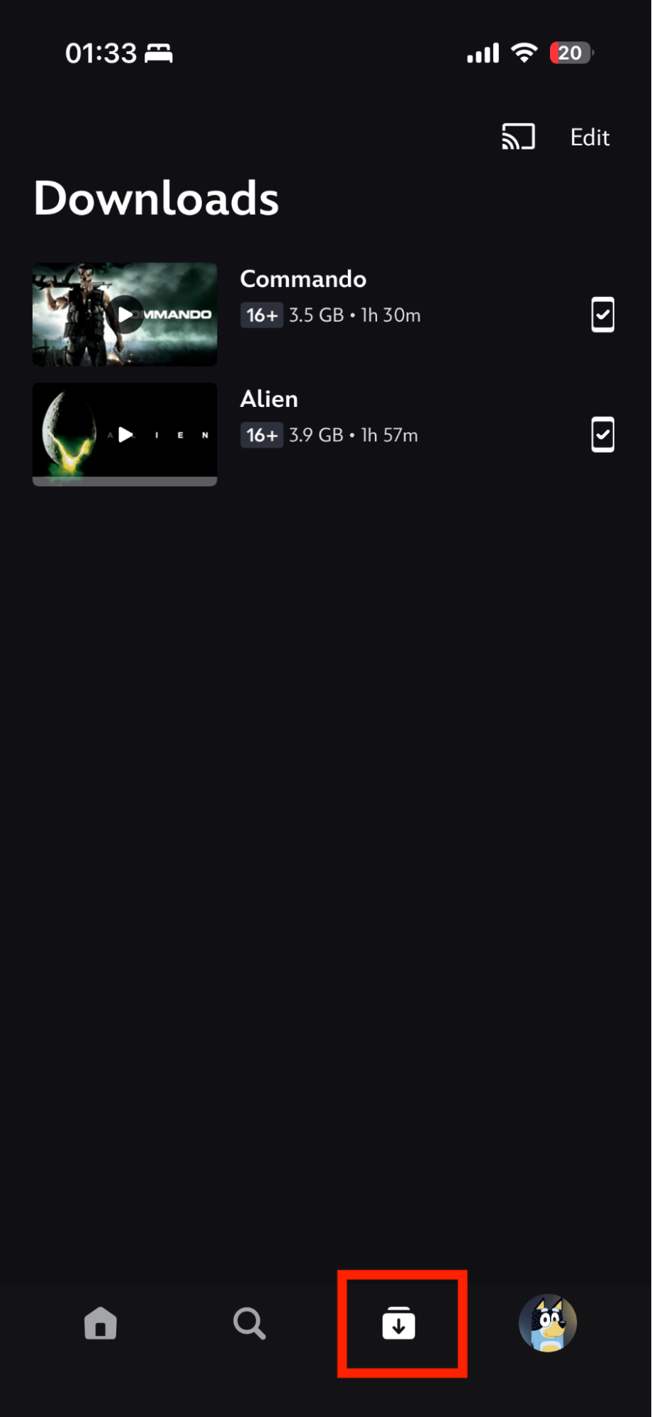 The Downloads section inside the Disney+ app on iPhone. When you're trying to download movies on MacBook from Disney+, first save them to iPhone then stream them to Mac over AirPlay.