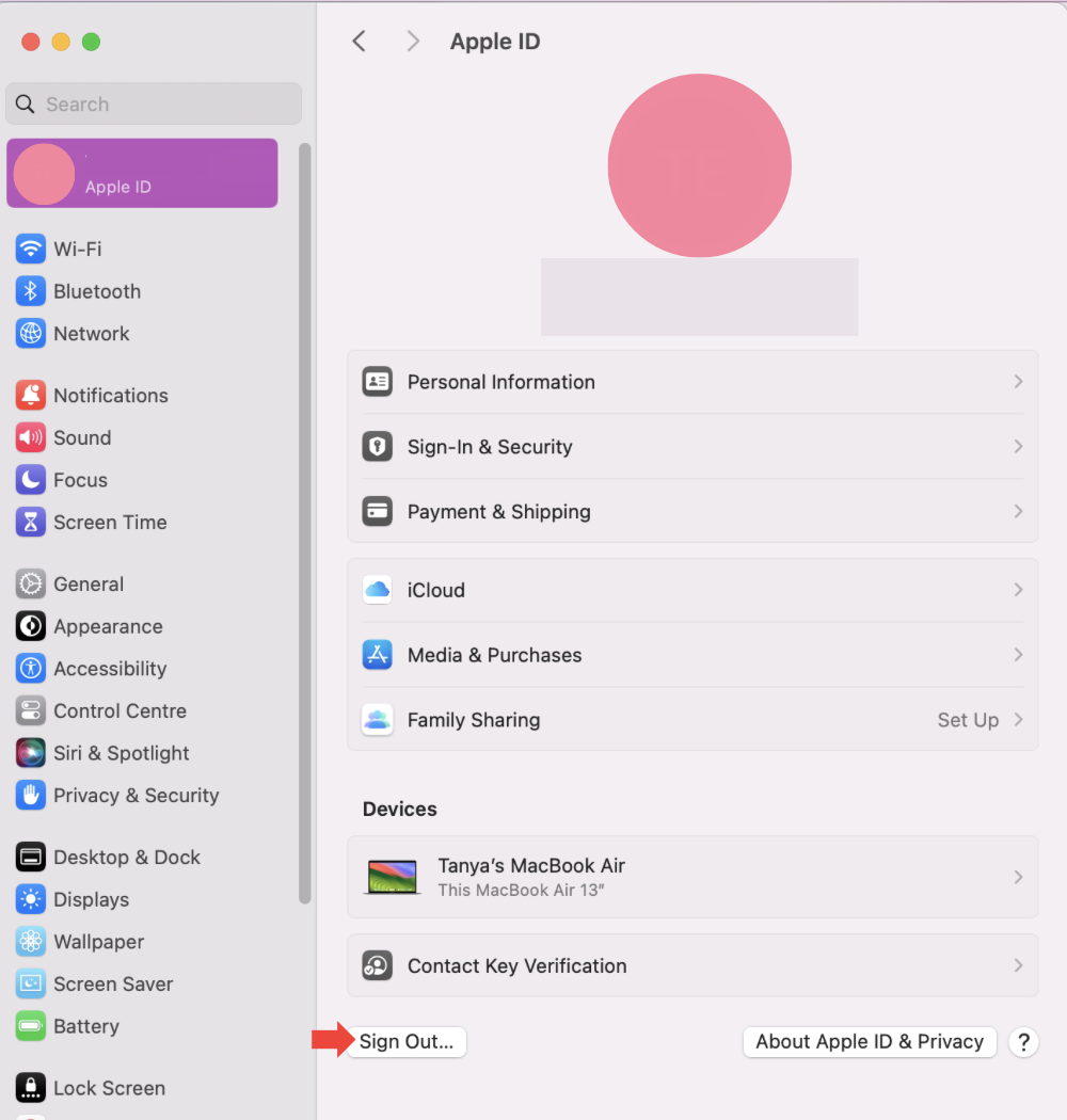To sign out of your iCloud and other app accounts, the quickest way is to open Settings, click on your Name, and press the sign out button.