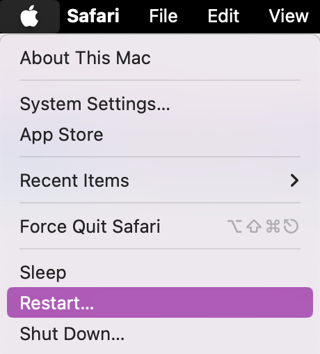 Once you've ejected your hard drive, you can then click on the Appl Icon and select Restart. Once your Mac has powered back up, reconnect your hard drive and see if it'll now let you transfer or download your files onto it.