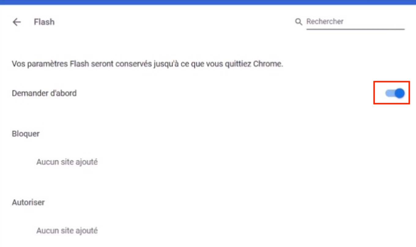 Après avoir cliqué sur le plugin Flash, vous pourrez activer le bouton bascule pour autoriser l'exécution du lecteur après que cela vous soit demandé. Vous pourrez alors naviguer dans Chrome sans craindre qu’Adobe Flash Player ne fonctionne pas automatiquement si vous en avez besoin.