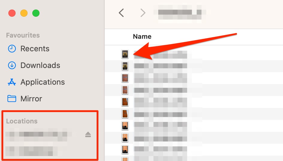 Find your device under Locations in Finder. When you're there, transfer the files from your GoPro by dragging and dropping them. You can move them to your desktop as a starting point.