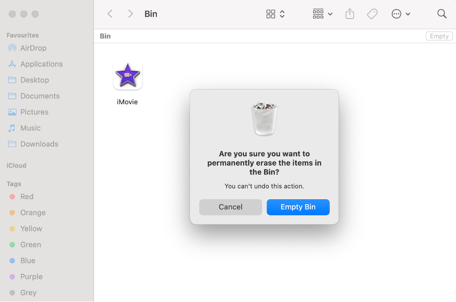 To delete the app from your Mac, confirm you want to empty the Trash by clicking Empty Trash.