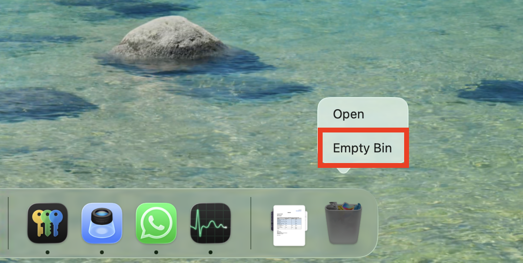 The option to empty the Trash on Mac. After deleting software that's causing a spike in cfprefsd usage, don't forget to empty the Trash to remove all files before reinstalling it.