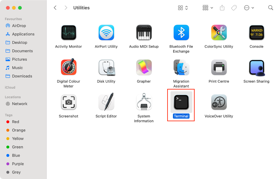 To fix Bluetooth issues on macOS Sequoia, launch Terminal from the Utilities folder in Finder.