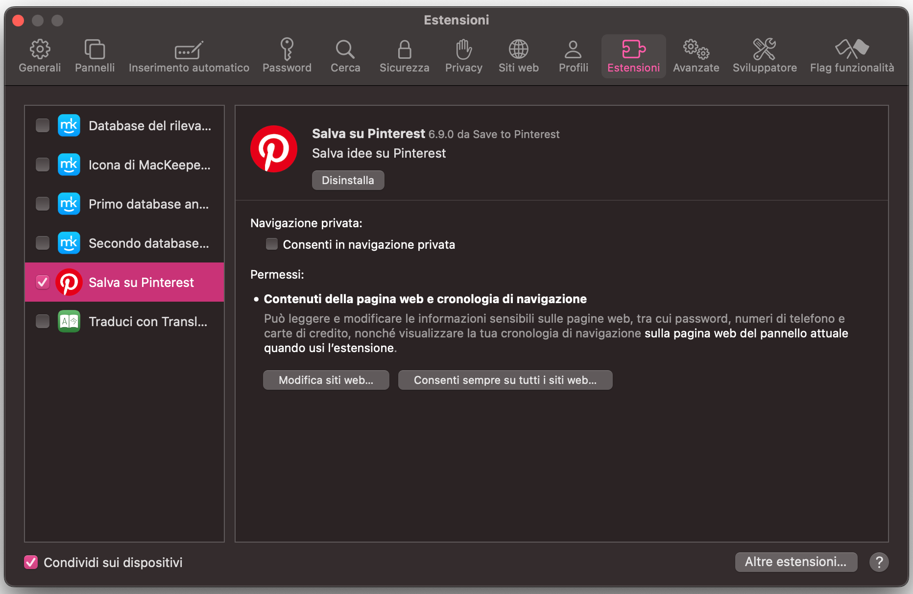 Scorri l'elenco delle estensioni, seleziona quelle inutili e fai clic sul pulsante Disinstalla per rimuoverle.