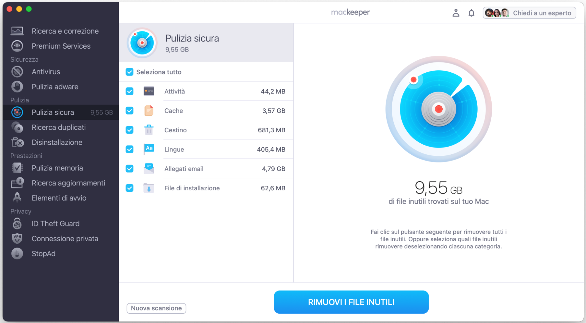 Al termine della scansione, fai clic su Rimuovi i file inutili. Il Mac sarà più pulito e ottimizzato e il problema del Bluetooth che non funziona dovrebbe essere risolto.