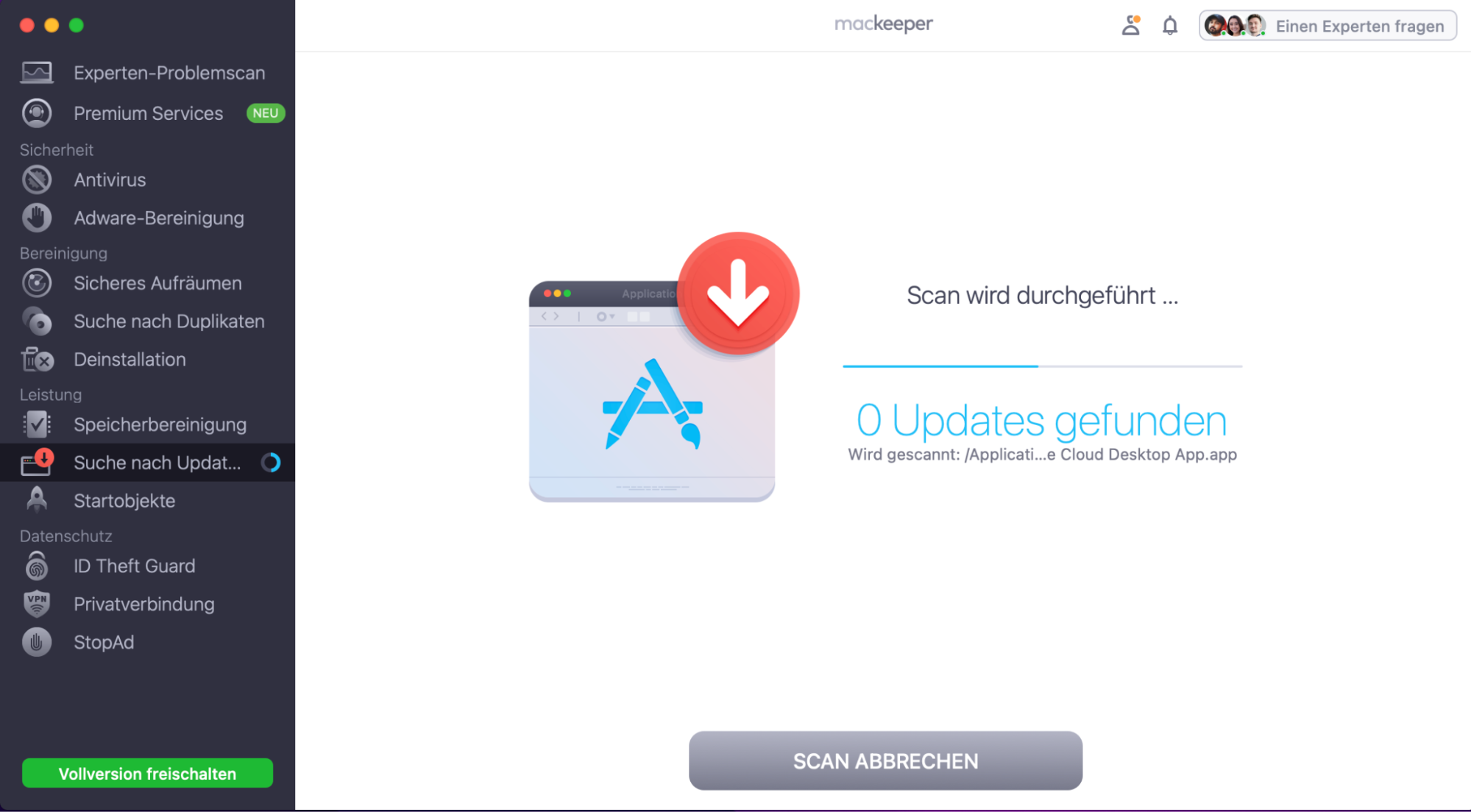 MacKeeper Suche nach Updates Scan