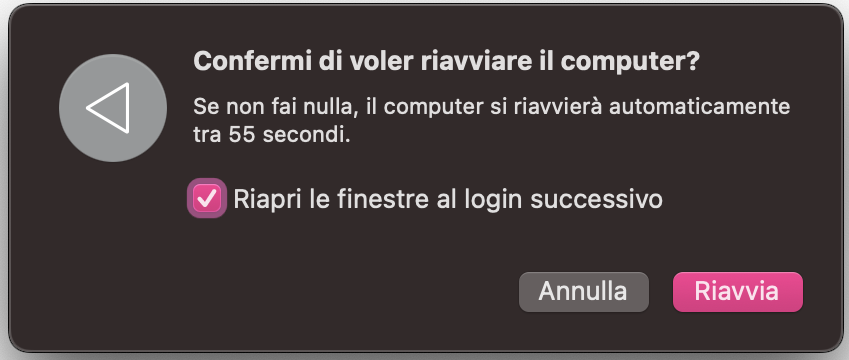 Dopo aver selezionato il pulsante Riavvia, comparirà un messaggio pop-up che ti chiederà se vuoi continuare. Quando appare, seleziona di nuovo Riavvia. Il dispositivo si spegnerà e si riaccenderà.